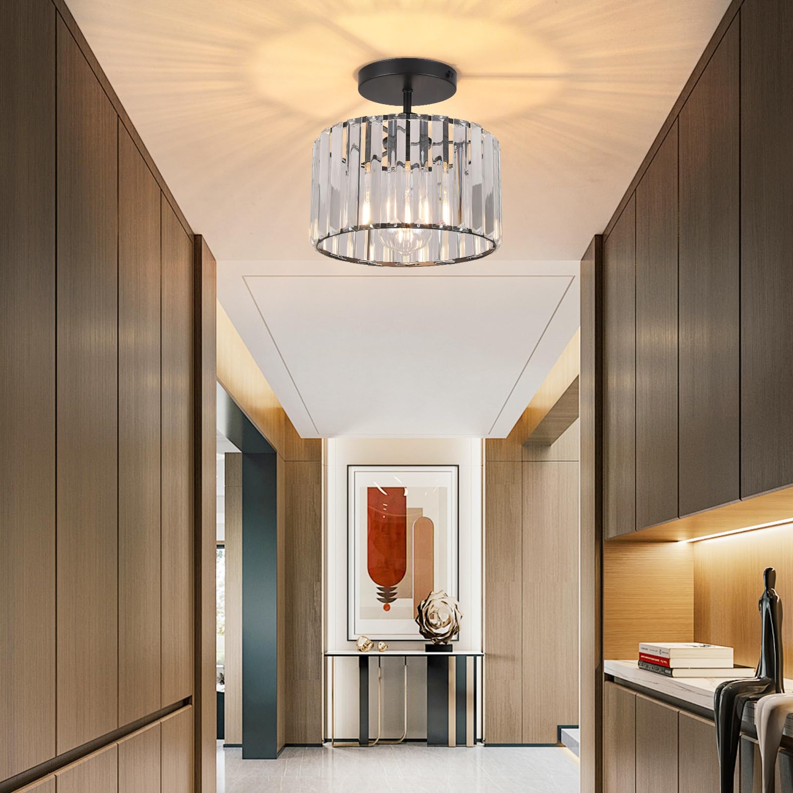 ZYDTRIP Crystal Ceiling Light Fixture Semi Flush Mount Ceiling Lamp Modern Black Crystal Chandelier for Living Room Hallway Dining Room Kitchen - Image 2