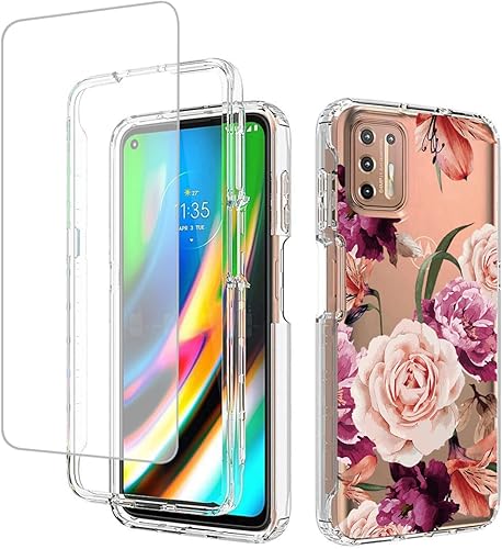 Miniatura 8 de Ueokeird Funda para Moto G9 Plus, Motorola G9+ XT2087-1 con protector de pantalla de vidrio templado, funda protectora de cuerpo completo con patrón