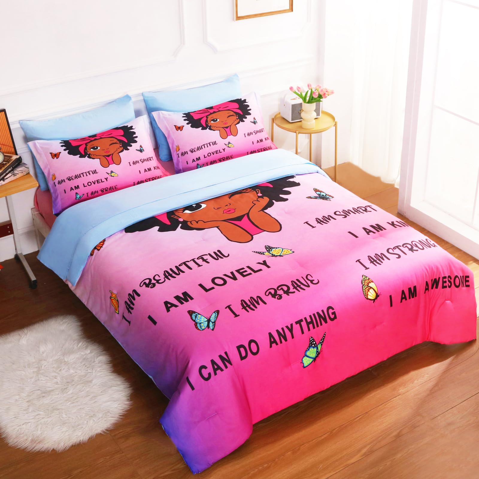 African American Twin Bedding Set For Girls African American Girl Comforter  Set - Twin Blue Bedding For Kids | Black Girl Magic Bedroom Decor African  American Comforter, image size:1600x1600