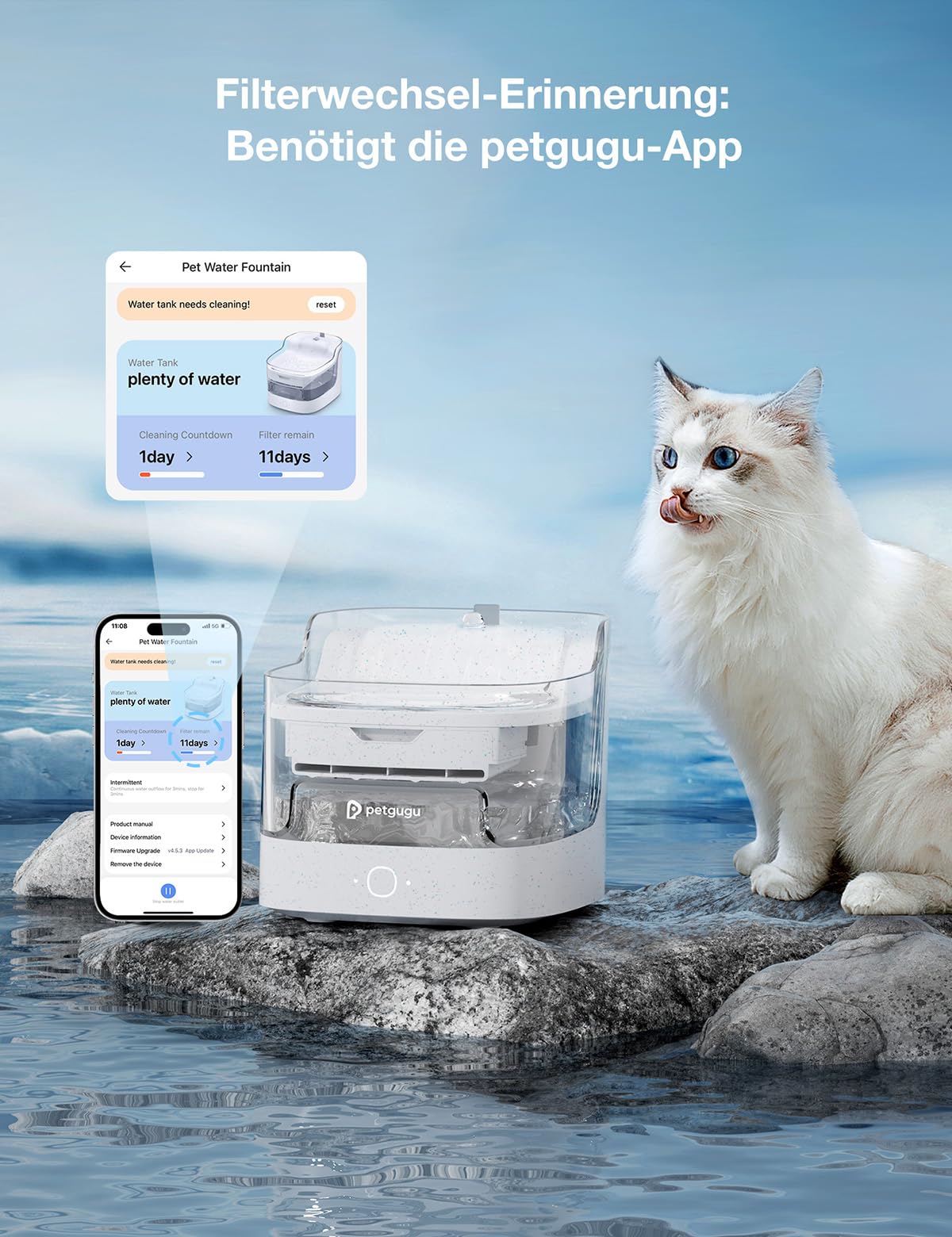 PETGUGU Katzenbrunnen Ersatz Filter 3er Pack für Trinkbrunnen für Katze PF1, PF1L, 8-Stufiges Filtersystem, Aktivkohle Trinkbrunnen Filter, 3-Monats-Set Ersatzfilter für Katzentrinkbrunnen