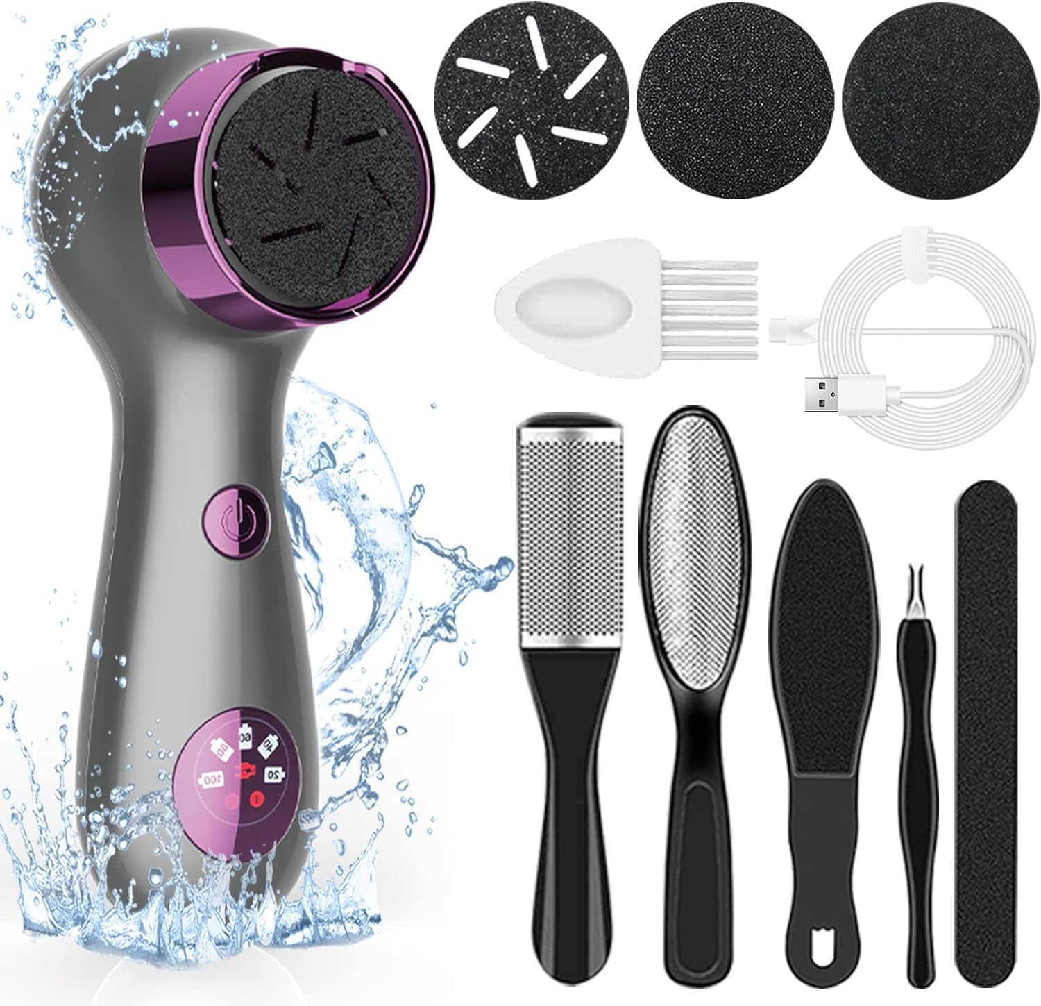 Lima Electrica Pies Durezas, Pedicura Profesional Pies Kit con 6 Rascador Pies e 3 Rodillos, Lima Pies Durezas Recargable para Eliminar Lija limador Quita Durezas Pies y Callos Pies