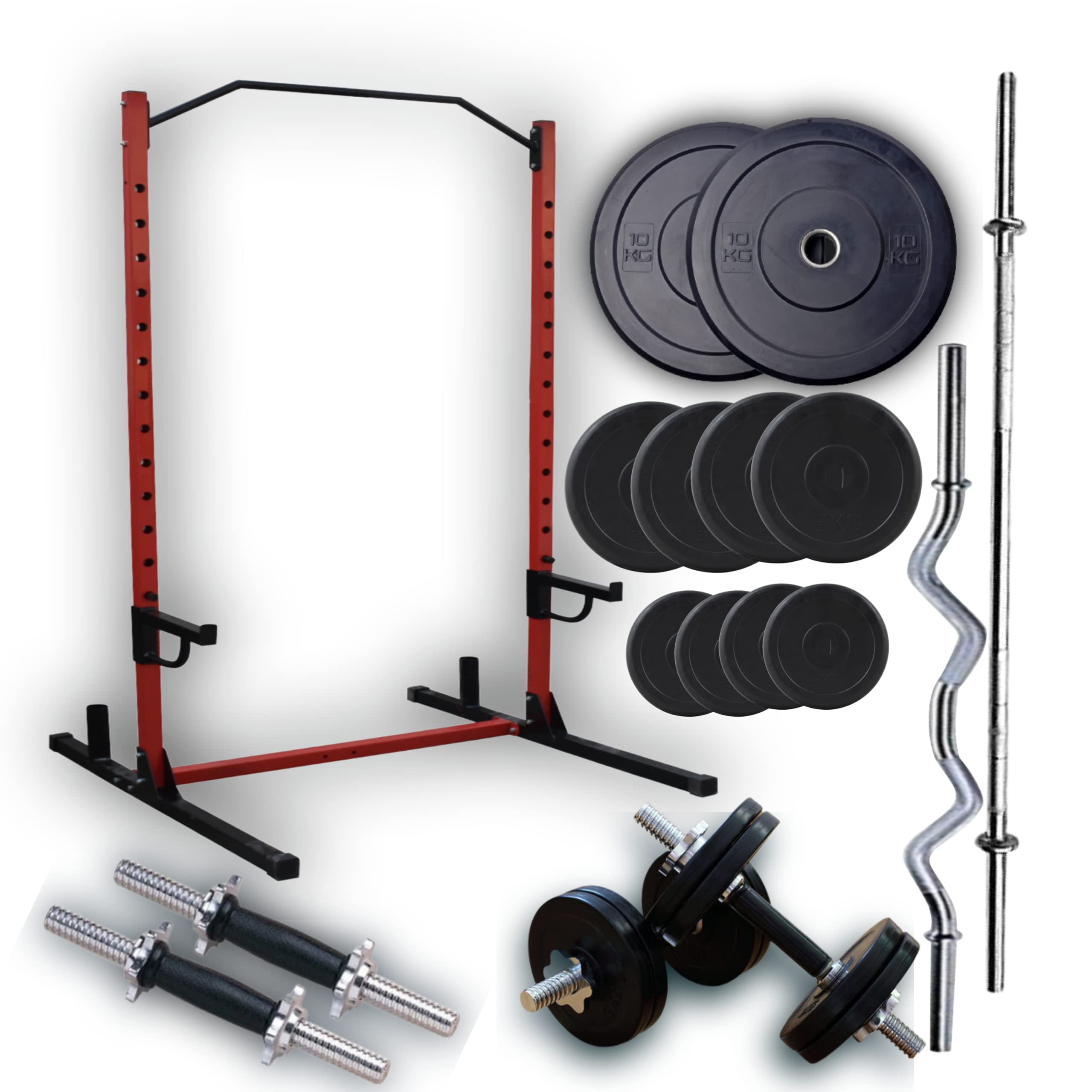 HASHTAG FITNESS Power Squat Rack with LAT Pull Down, Squat Stand Gym equipments for Home latpull Capacity up to 120kg (Squat Rack with Weights & Rods)-image-16