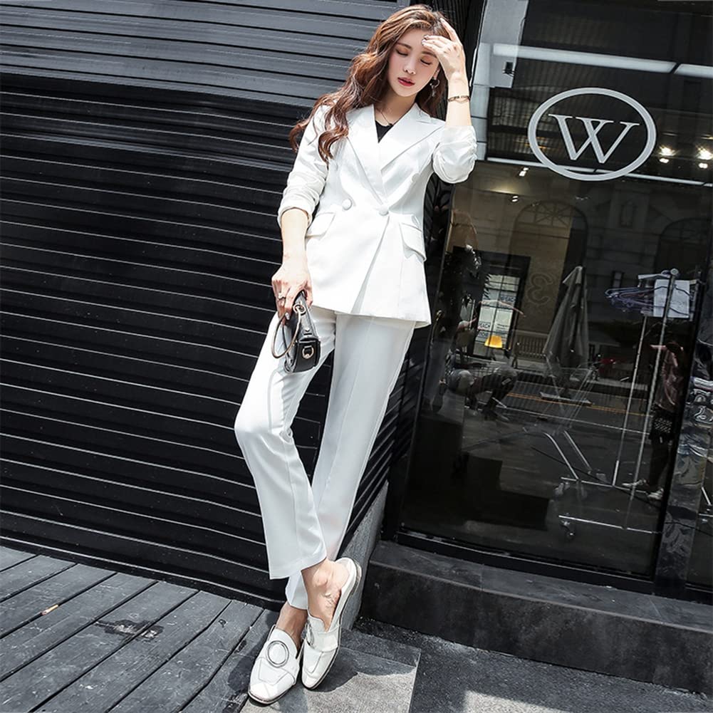 Mujer Blazer Y Pantalones Dos Piezas Set Conjunto Formales Ajuste Delgado Chaquetas Manga Larga Slim Fit Chaqueta de Traje Pantalones Largos,Traje Casual Oficina