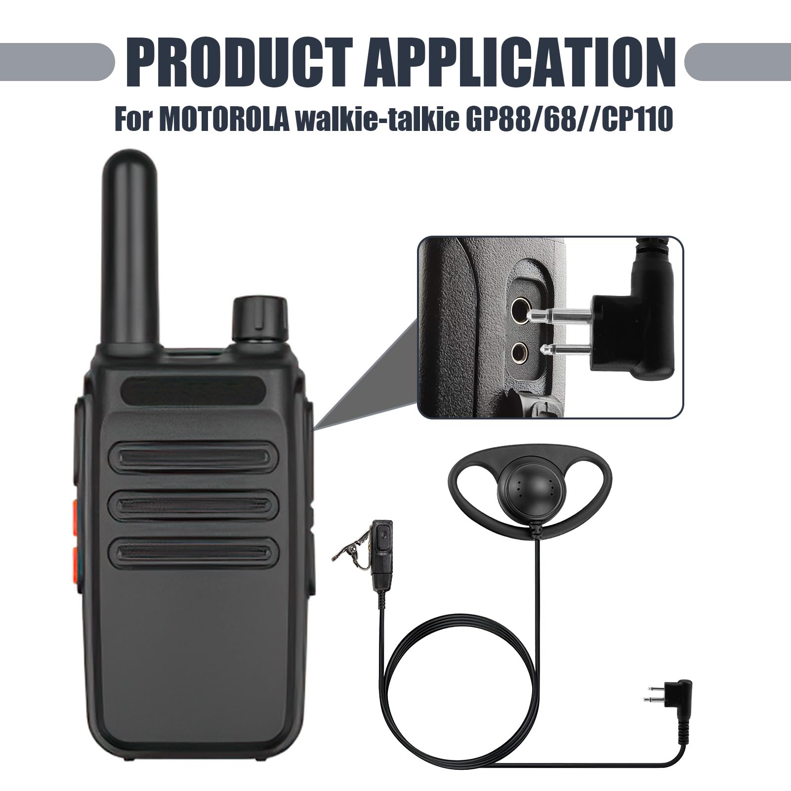 Tinshow 2 Pin Earpiece for Walkie Talkie Compatible with Motorola CP040 DP1400 GP68 GP88 GP300 CT150 Security D Shape Ear Piece with PTT Mic for Bodyguard Two Way Radio Black - Image 4