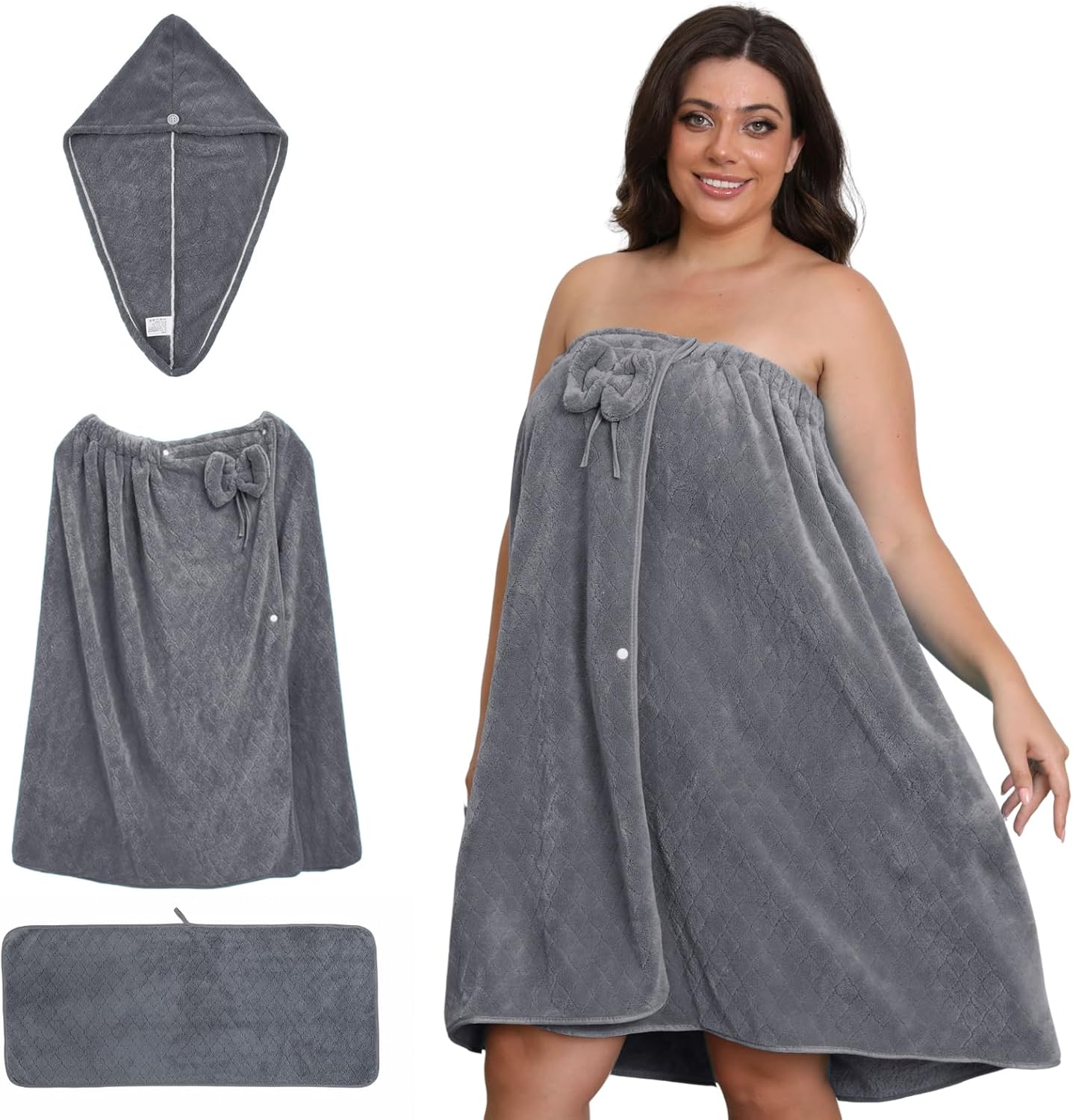Plus Size Bath Towel Wrap for Women (M-XXL), Oversize Shower Wrap Dress Spa Bathrobe, 80x160cm