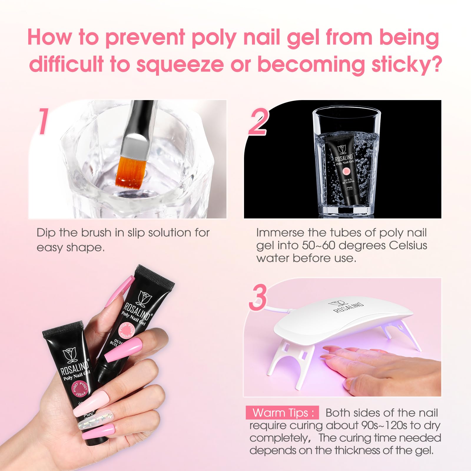 ROSALIND Kit Ricostruzione Unghie Gel Completo, Kit Unghie Gel Completo con Mini UV/LED Lampada, 14 Colori poligel per Unghie con Base y Top Coat per Principianti