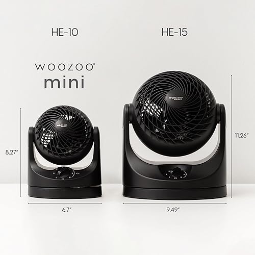 Vista 2 de IRIS USA WOOZOO Ventilador de escritorio, circulador de aire de mesa oscilante, 3 velocidades, distancia máxima de aire de 32 pies, inclinación