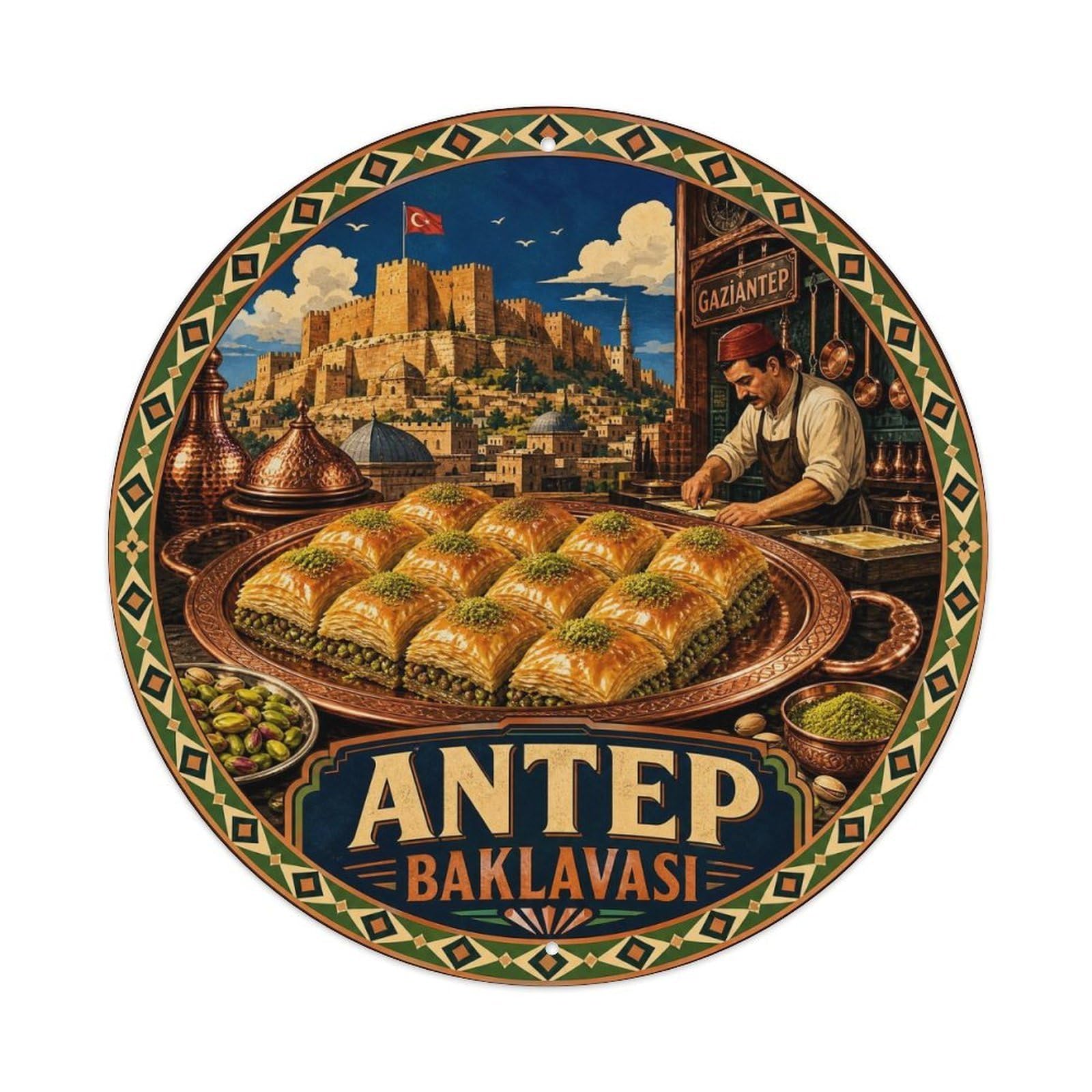 Gaziantep Baklava Copper Turkish Food Classic Graphic Metal Tin Sign