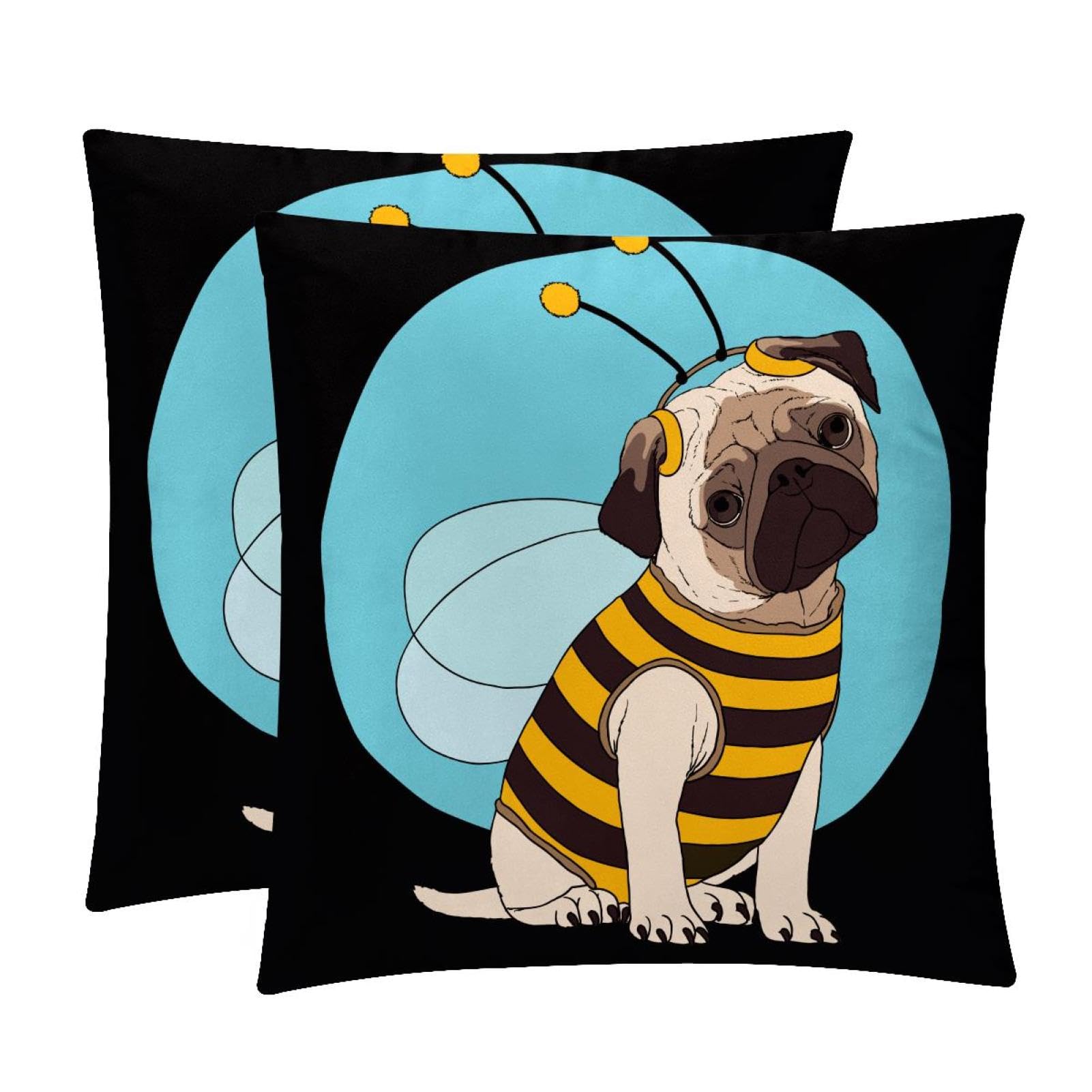 TDGKPZ Funny Pug Dog Throw Pillow Covers 2 Pack Cushion Cases Decorative Pillow Cases Home Decor 45x45cm
