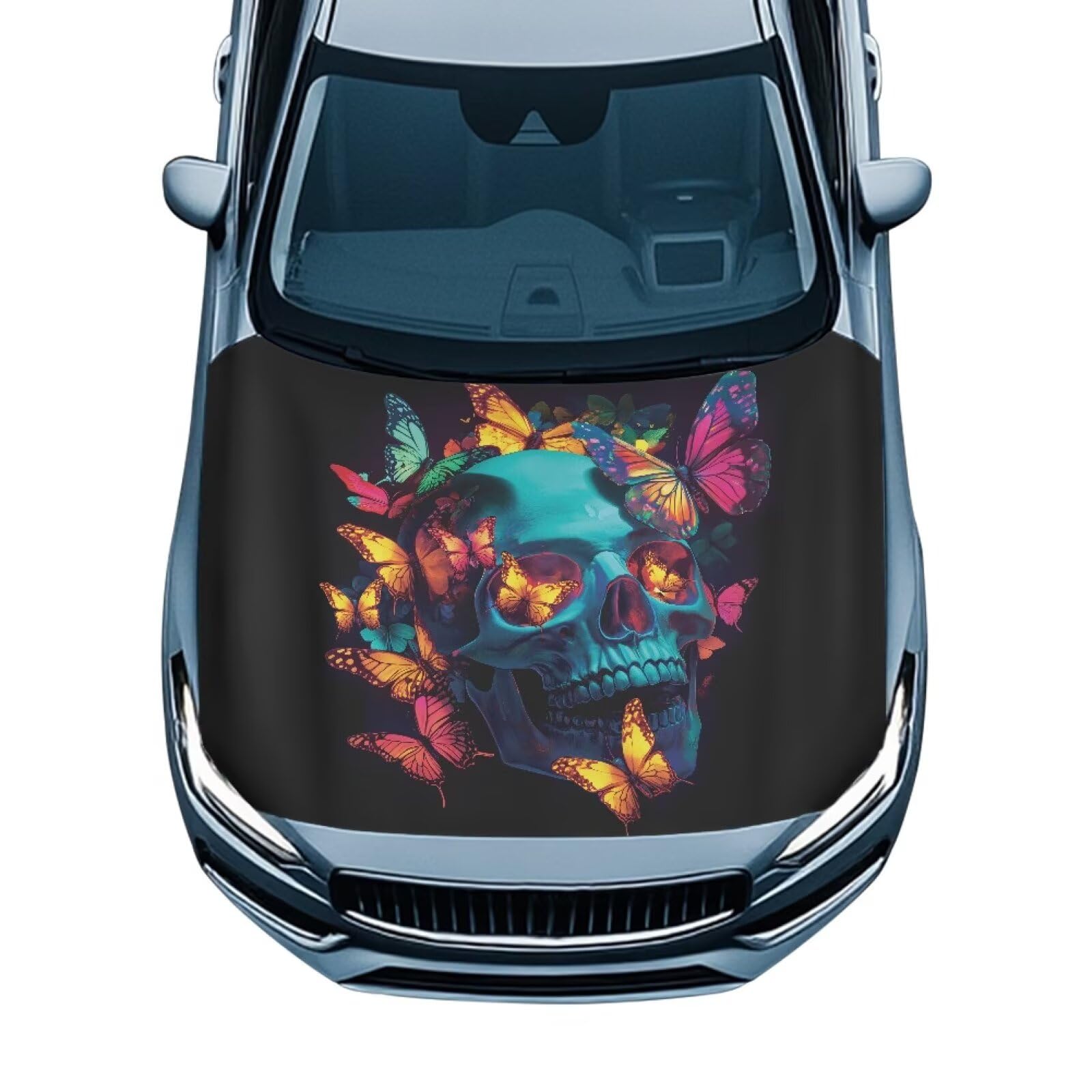 Skeleton Colorful Butterfly Car Hood Cover for Automobiles, Car Bonnet Banner, Waterproof Automotive Hood Covers