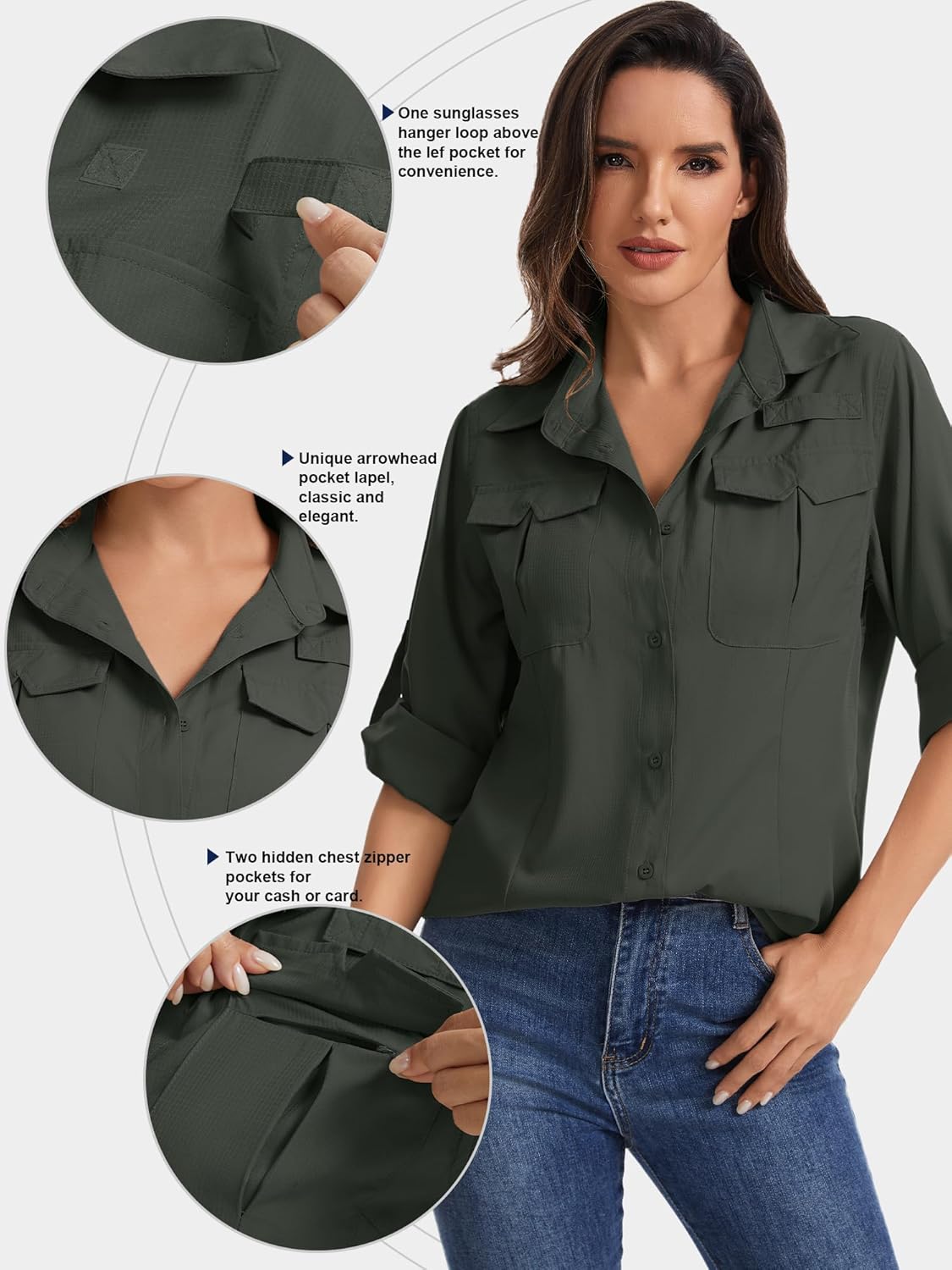 Women's UV Sun Protection Safari Shirt, UPF 50 Long Sleeve Fishing Hiking Travel Gardening Outdoor Shirts Cool Quick Dry - Image 3