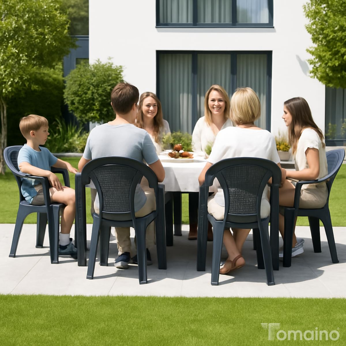 Tomaino - Lot de 6 chaises de jardin empilables, effet rotin, chaises d'extérieur en plastique - 6 pièces (blanc)