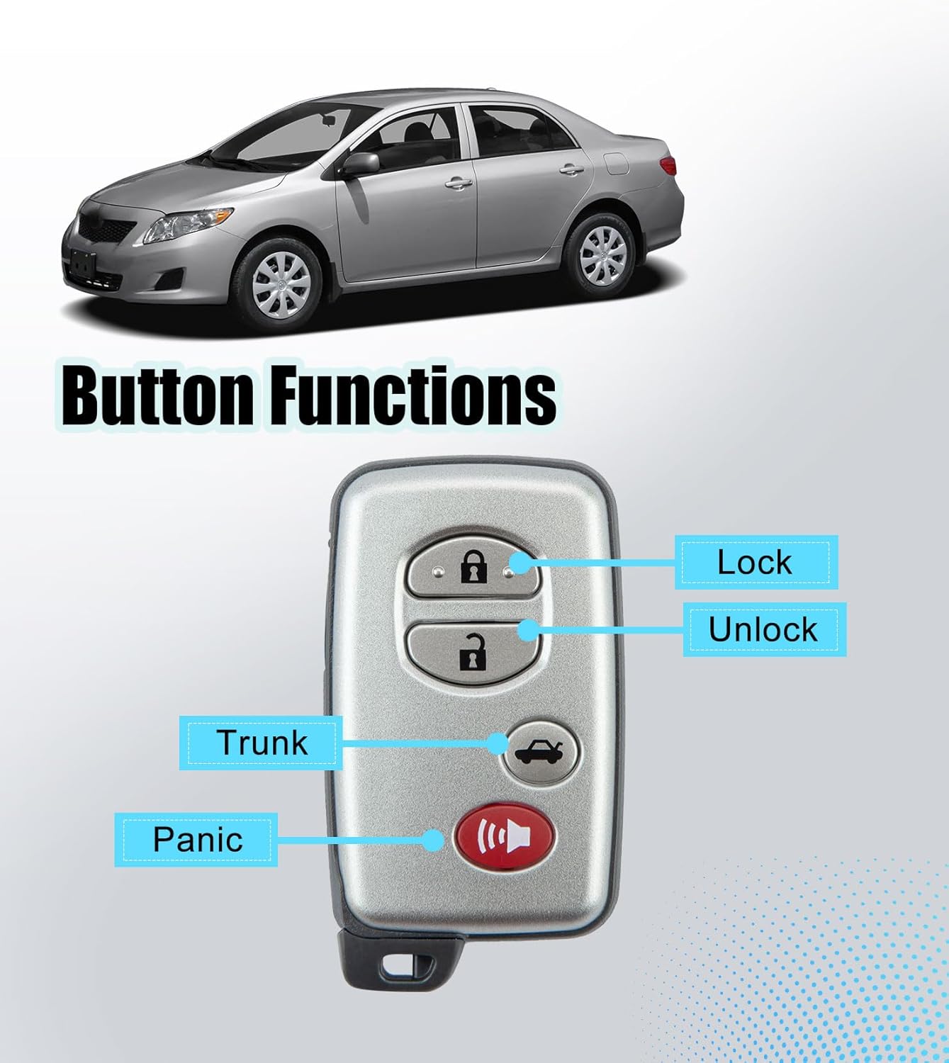 Self-programmable Smart Key Fob Remote Kit Replacement for 2007-2010 Toyota Camry/2009 - 2011 Corolla/2006 - 2011 Toyota Avalon Keyless Entry Remote Control HYQ14AAB 0140