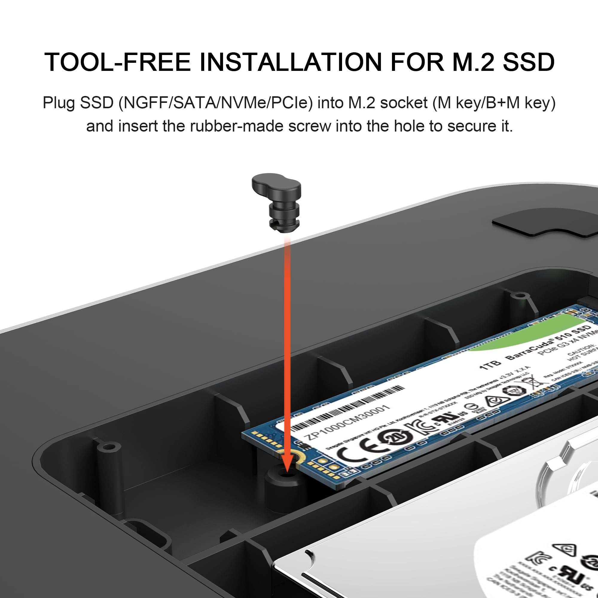 Qwiizlab Mac Mini-Hub mit Dual-Laufwerk-Gehäuse, Dockingstation für Mac Mini M2/M1, Mac Studio M4/M/3/M2/M1, Typ-C 10 Gbit/s, Kartenleser 104 MB/s, passend für M.2 SATA NVMe SSD, 6,3 cm HDD SSD