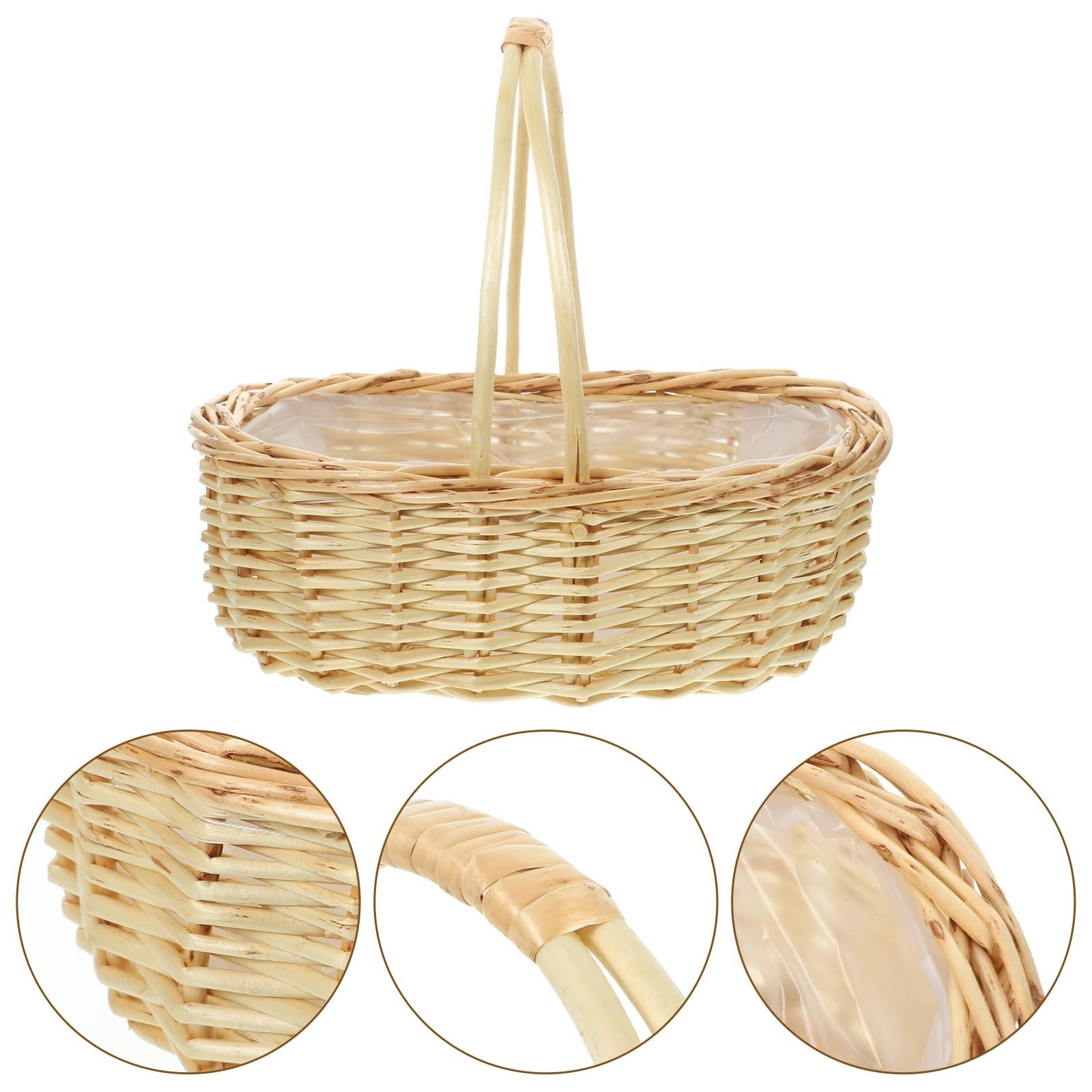 Cestas de frutas Cesta de mimbre portátil for frutas, cesta tejida for Picnic, almacenamiento con asa, cestas prácticas tejidas mano