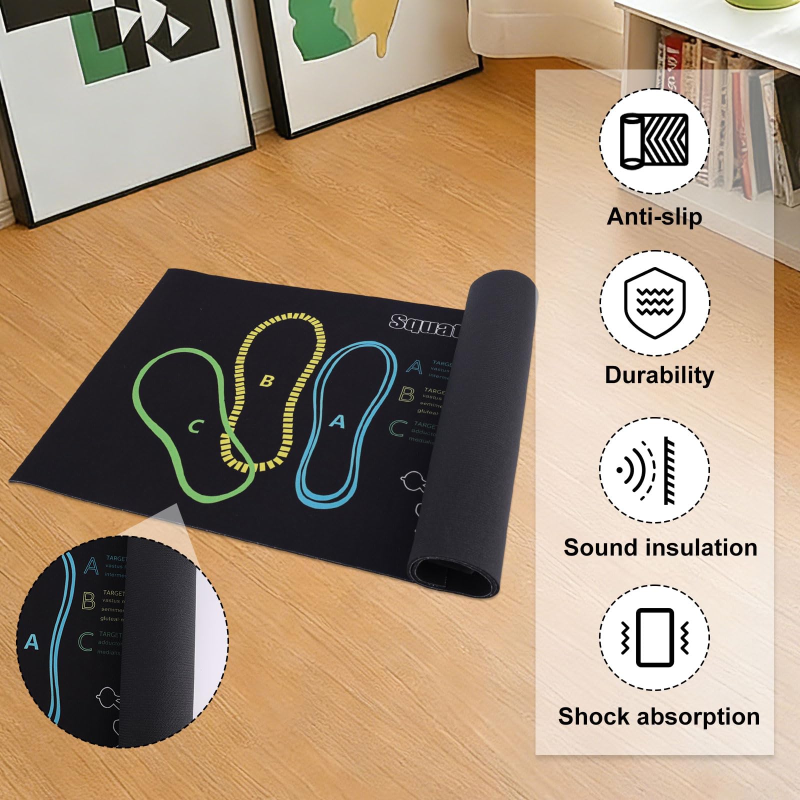 Squat Target Pad with Foot Position, 80x35cm/31.5x13.78in Non-Slip Squat Mat Home Gym & Fitness Accessories for Squats Leg Workouts Abdominal Training - 5