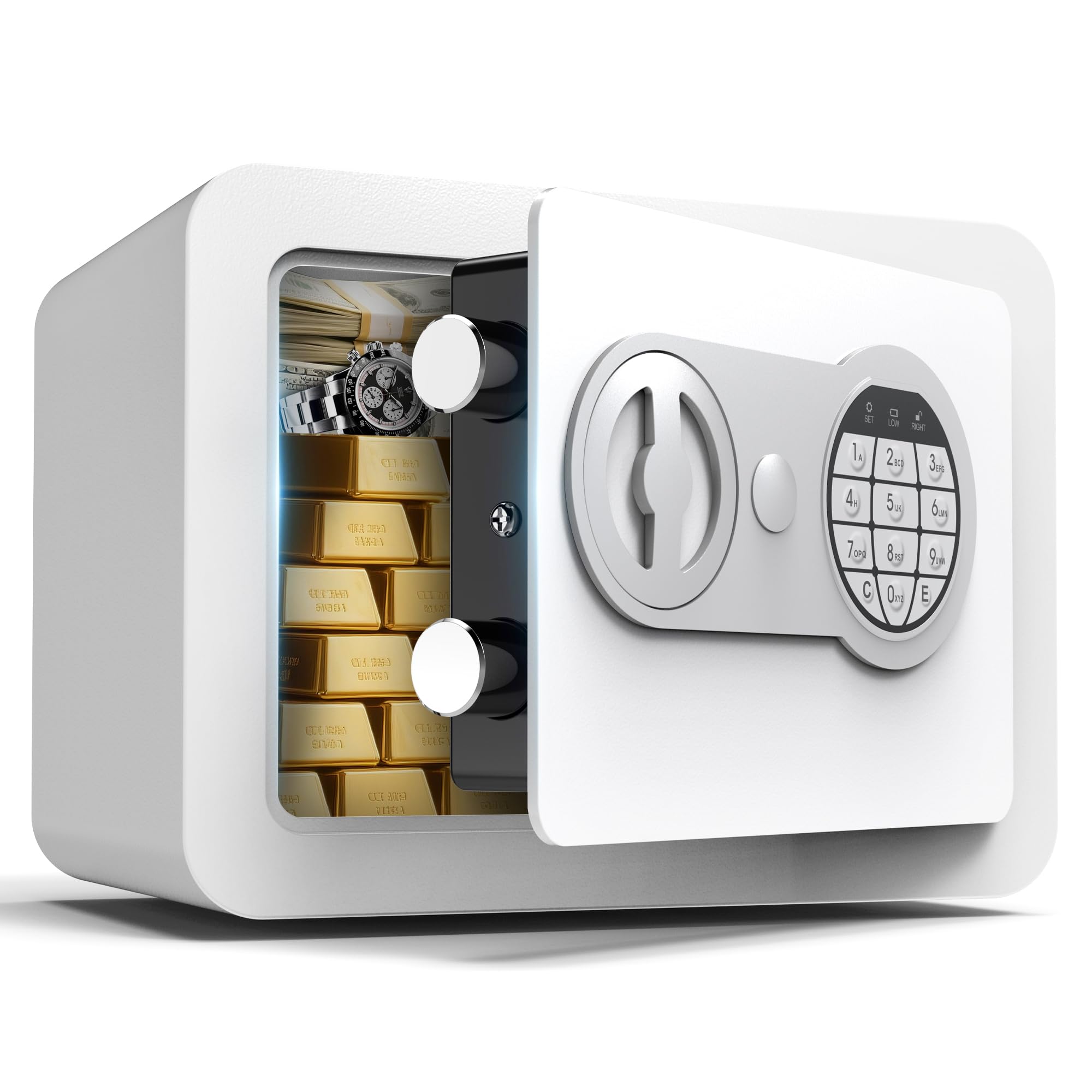 Small Safes for Home Small Safe Box Mini Safe with Coin Slot Personal Safes for Money Cash Documents Kids Safety Box with Digital Keyboard & Sensor Light Caja Fuerte Para Dinero 0.23 Cubic (white)