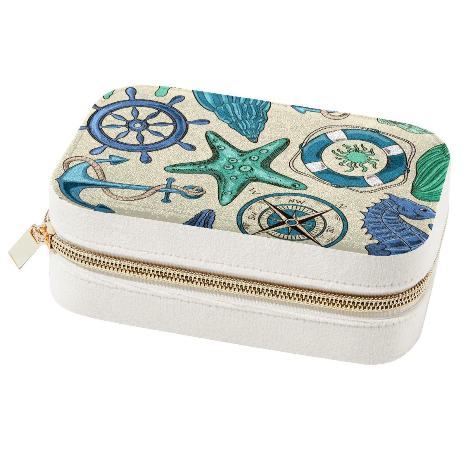 Boîte à bijoux portable motif nautique contre les colliers emmêlés en voyage et déplacements