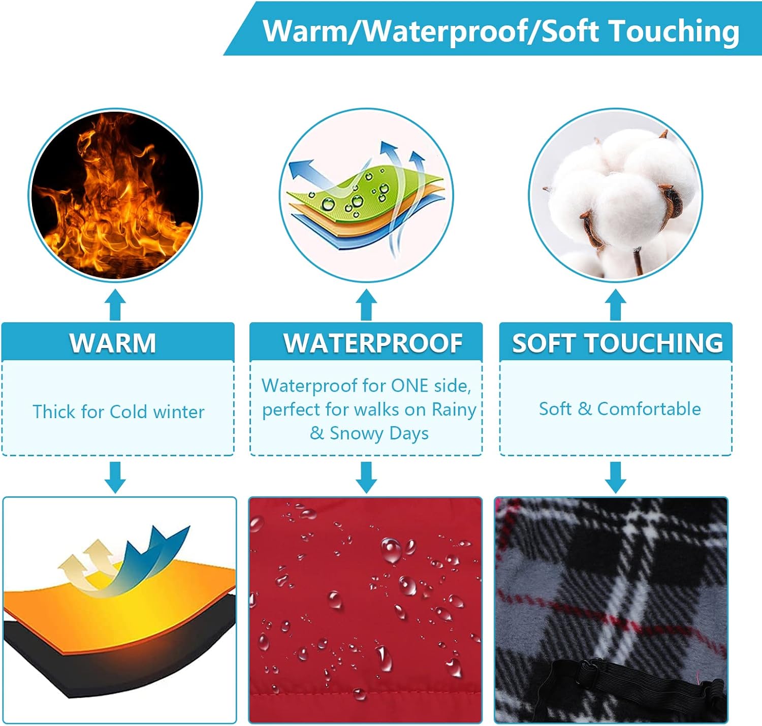 Winter Warm Coat Geyecete Waterproof Dog Winter Jacket with Harness Traction Belt,Pet Outdoor Jacket Dog Autumn and Winter Clothes for Medium, Small Dog-Red-S - Image 3