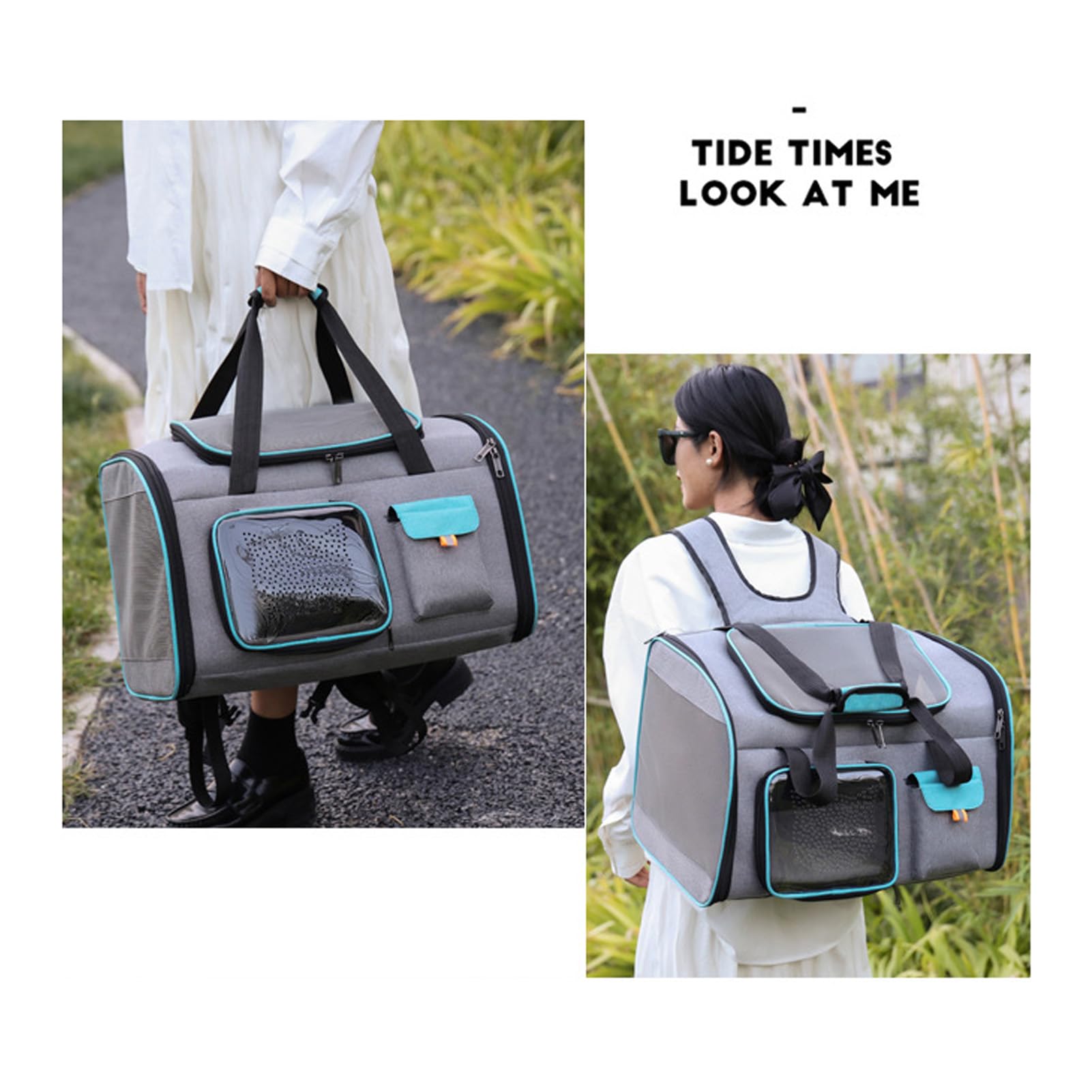 Mochila transportadora para mascotas, malla transpirable, transportador portátil para gatos de gran capacidad, transportador para perros para viajes al aire libre, senderismo, (Gris y azul)