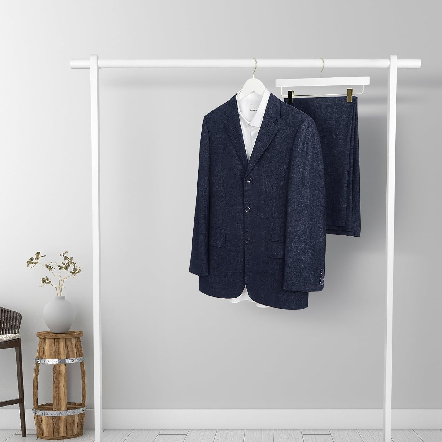 TOPIA HANGER White Wooden Pants Hangers with Gold Clip, 20 Pack Skirt Short Trousers Jeans Slacks Hangers with 360 Swivel Hook and Adjustable Clip with Rubber Padded for Closet, CT50WG20