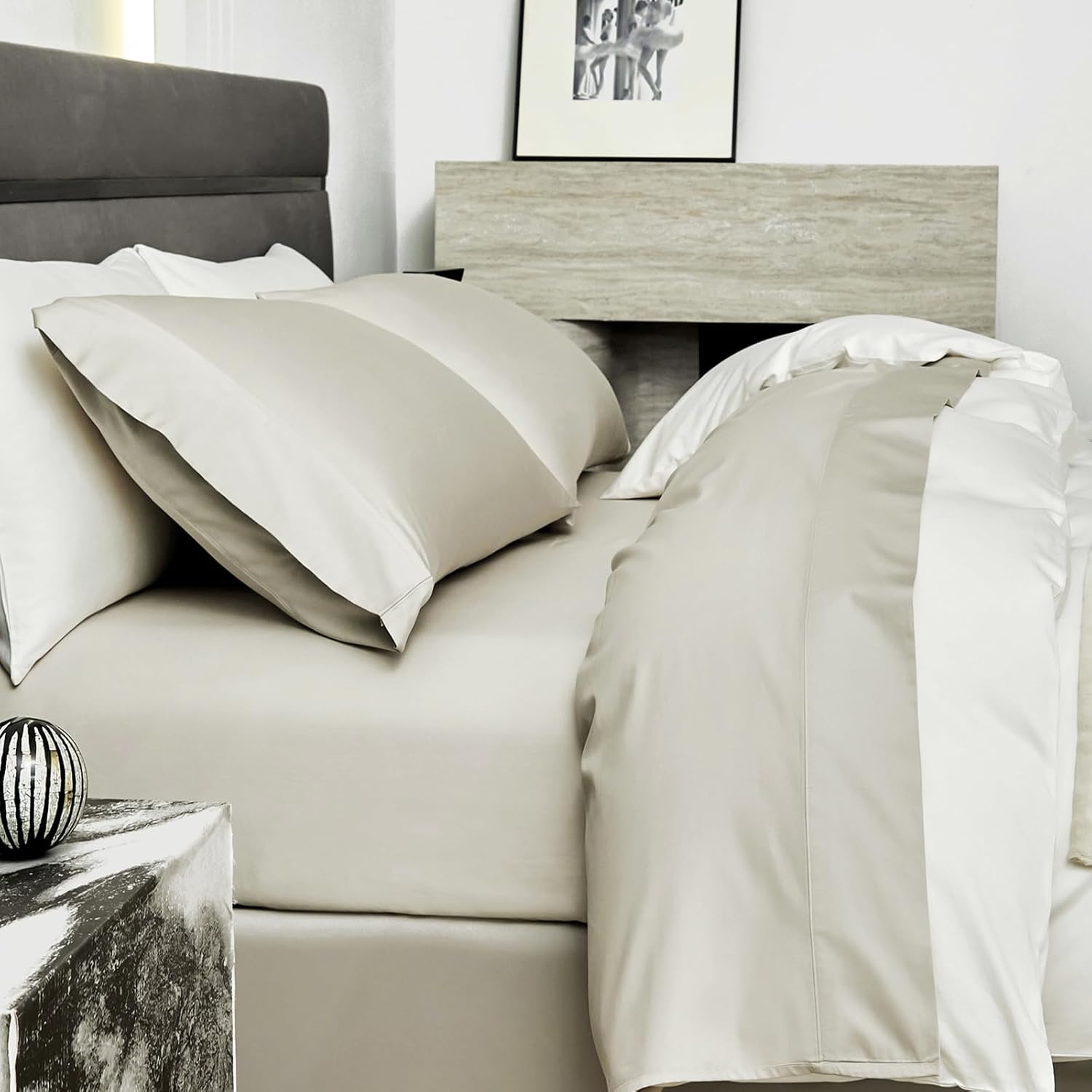 PURE ERA Sheet Set 800 Thread Count Long Staple Cotton Sateen Silky Soft Smooth Hotel Luxury 4 Piece Bed Sheets Set Queen Size, Deep Pocket up to 16" (Beige, Queen) - Image 4