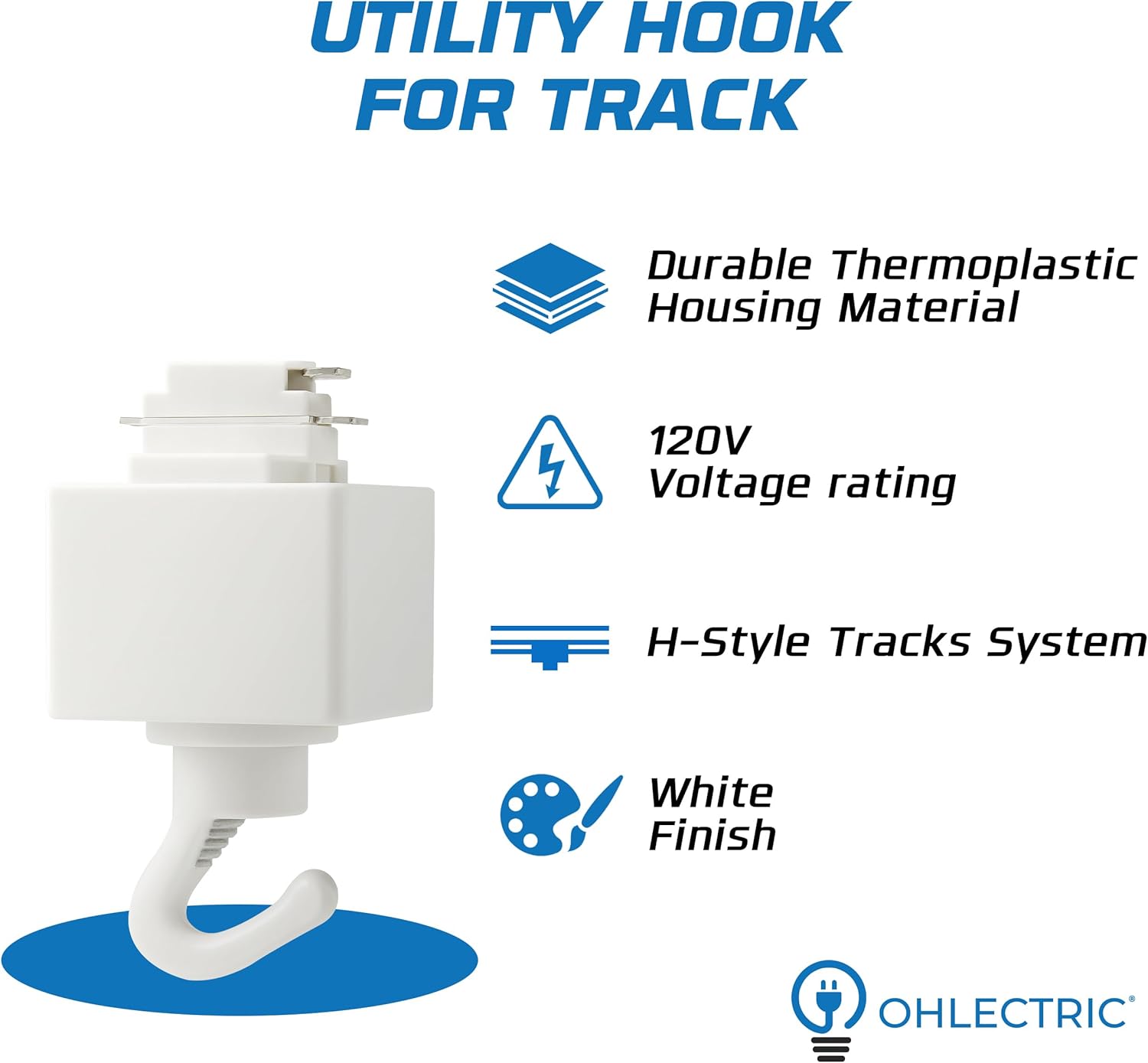 OHLECTRIC Track Light NT-308W (2 Pack) - White - Utility Hook - Single or Dual Circuit - Compatible with Halo Track