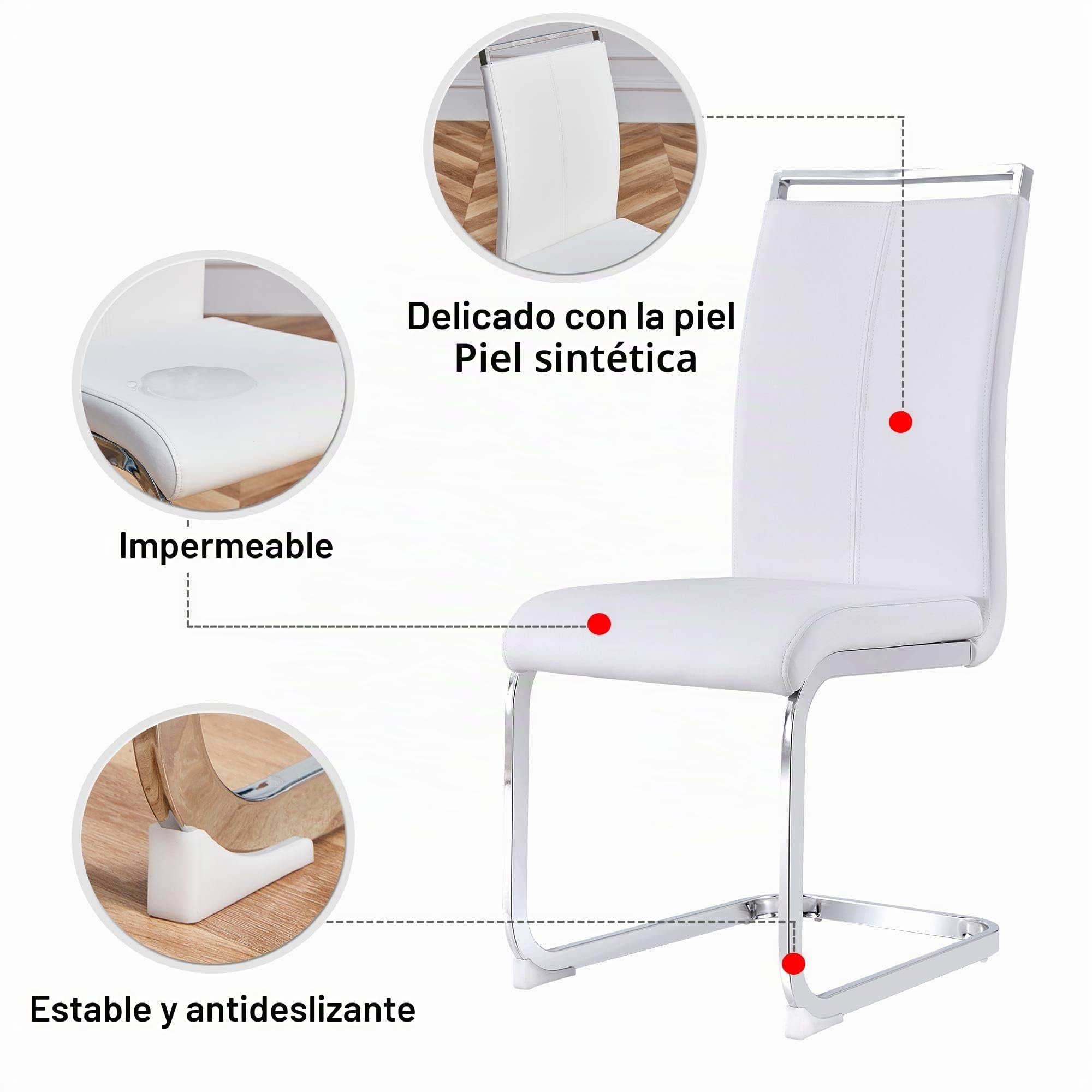Merax Juego de 4 sillas de Comedor con Piel sintética de Poliuretano y Respaldo Alto, Estructura de Metal Cromado, Silla de Cocina Moderna, Silla tapizada para salón, Sala de conferencias, Color
