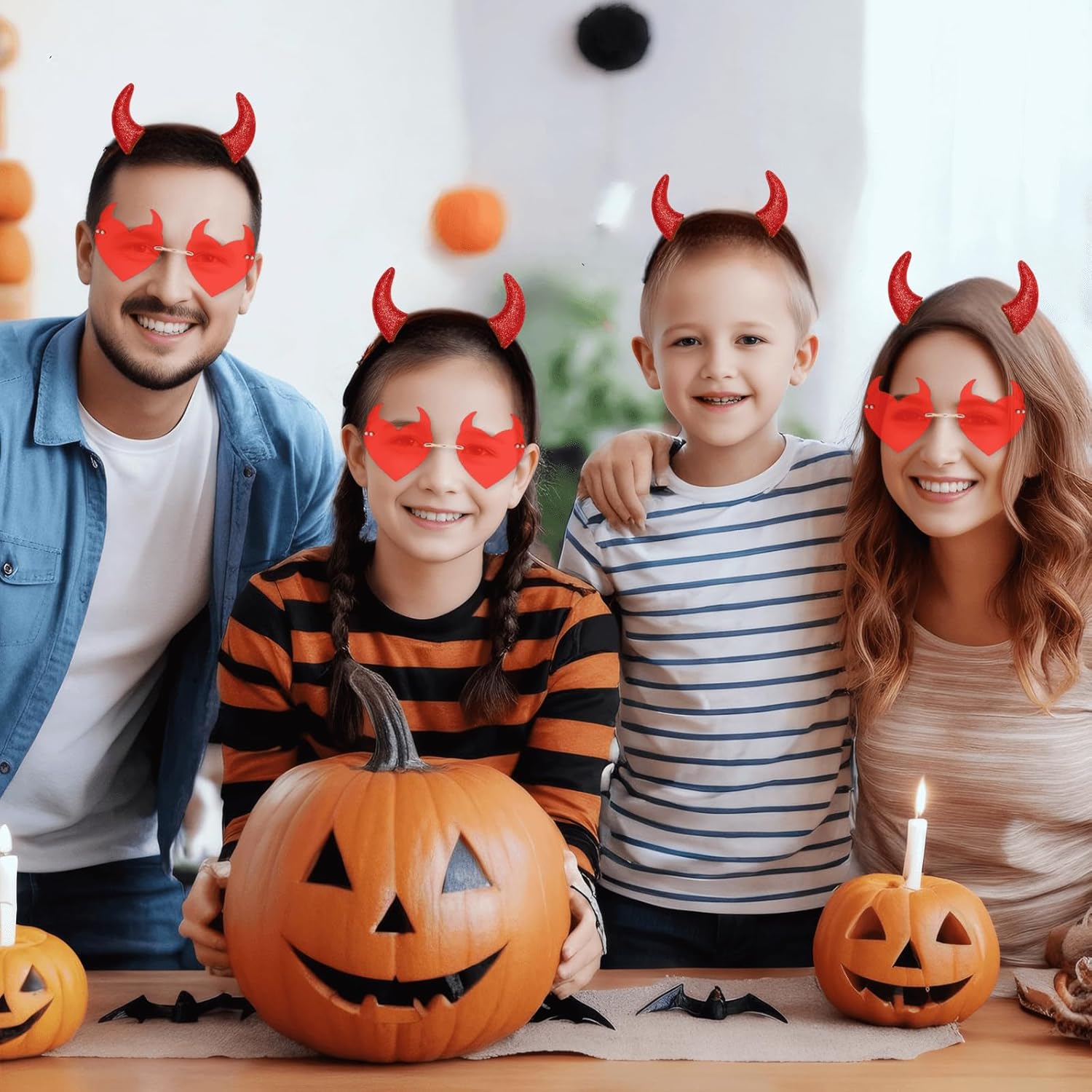 Devil Horns and Sunglasses Halloween Costume Set - Red Horns Headband, Glitter Ears Headpiece, Dress Cosplay Accessories - Image 6