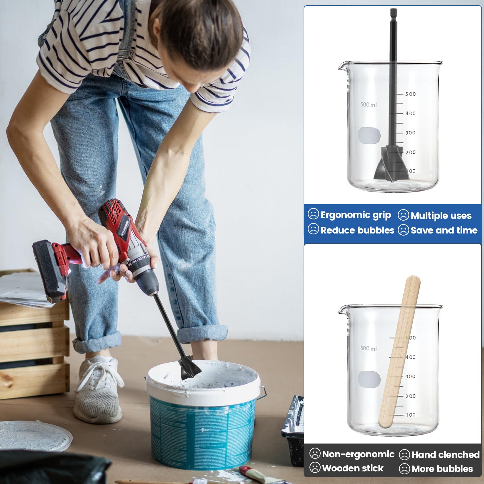 8 Pcs Agitatore per Resina Epossidica, Miscelatore per Vernici, Miscelatore Epossidico per Resinas, Agitatore per Trapano da 1/4, per Pittura Smalto ceramico Resina Epossidica + Panno per Pulizia