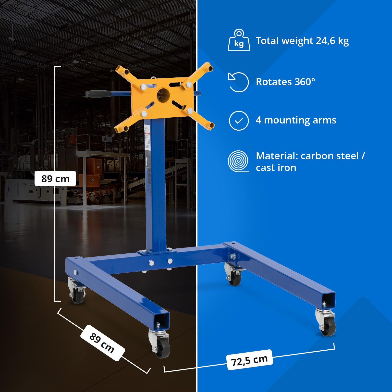 MSW Soporte para Motor (hasta 680 kg, 4 Ruedas pivotantes, Giratorio 360°)