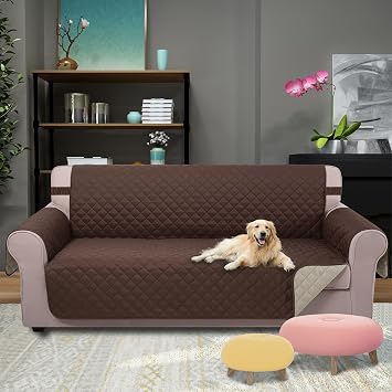U-NICE HOME Reversible Sofa Cover Couch Cover for Dogs with Elastic Strap Waterproof Furniture Protector Pet Couch Cover for 3 Cushion Sofa Sofa, Coffee, Beige