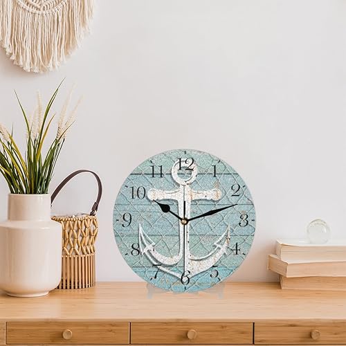 Miniatura 3 de Reloj de pared con ancla náutica, silencioso, sin tictac, de madera, moderno, funciona con pilas, reloj analógico decorativo para sala de estar,