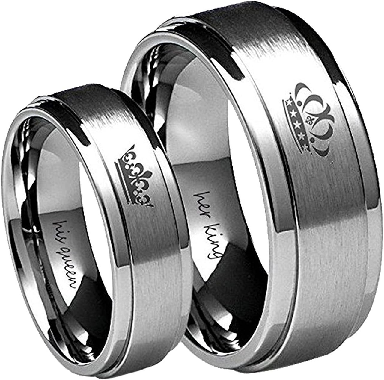 Blowin Her King/His Queen Ring Silver Stainless Steel Wedding Bands Engagement Promise Rings