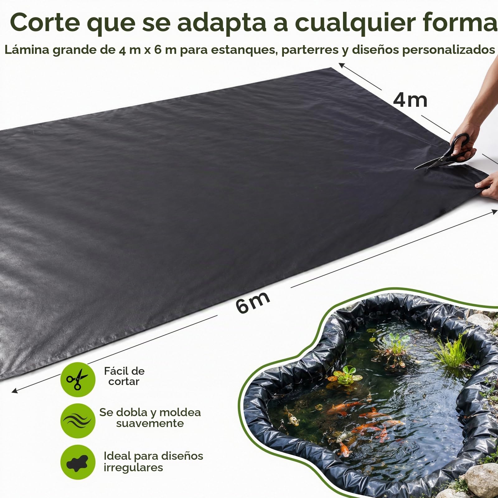 4x6m Lona para Estanque, HDPE Revestimiento de Estanque 0.2 mm de Espesor