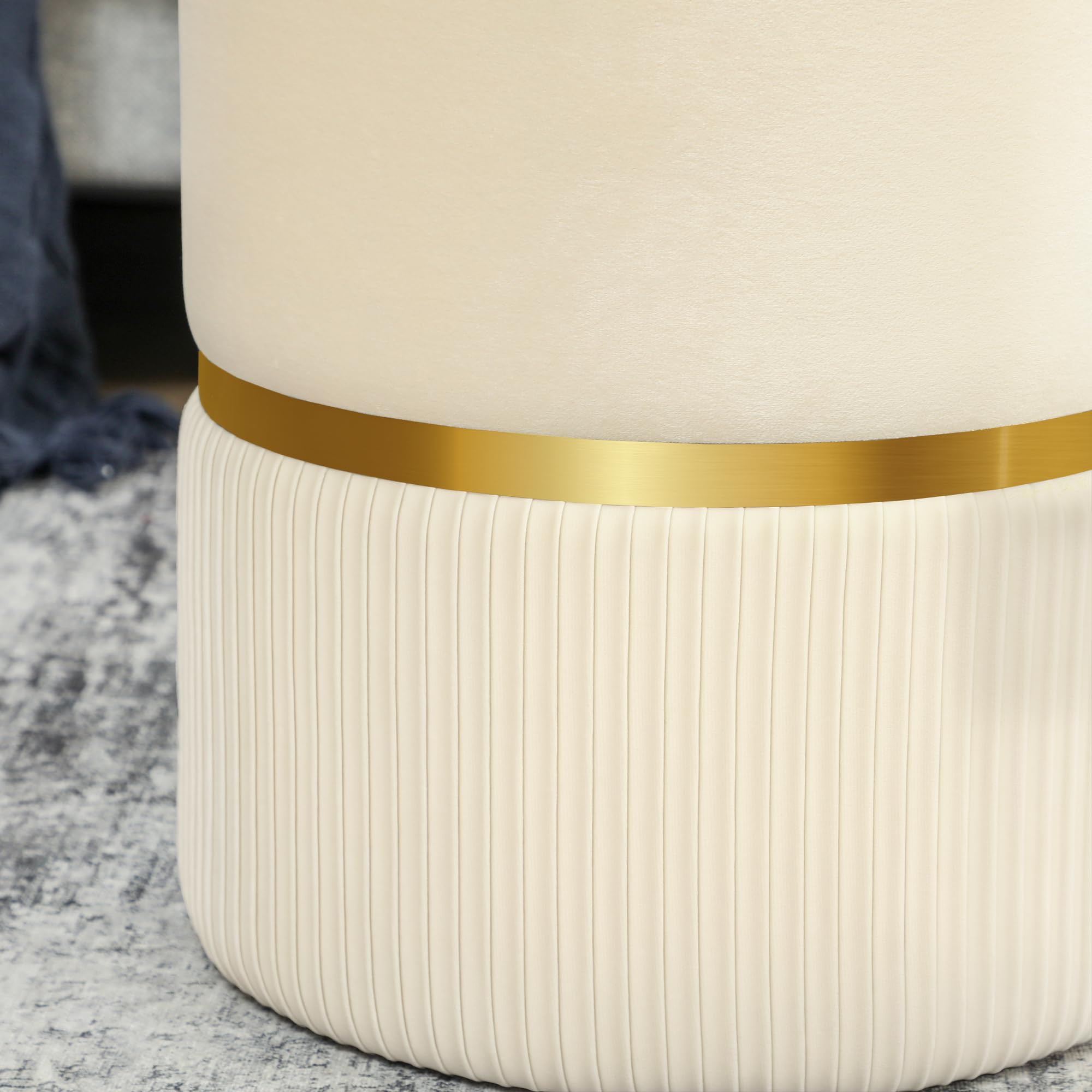 HOMCOM Pouf Tabouret Repose-Pied, Coffre de Rangement, en Velours Côtelé, Design Moderne, 36 x 36 x 44 cm, pour Salon, Chambre, Beige