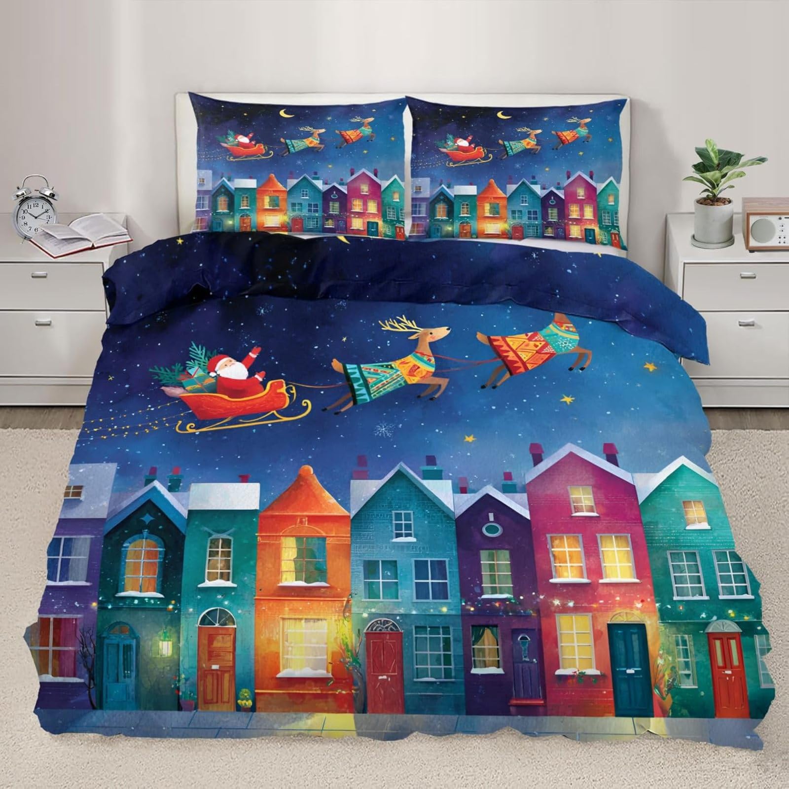 Housse de couette 240x260 pour maison colorée et parure lit 2 personnes douillette