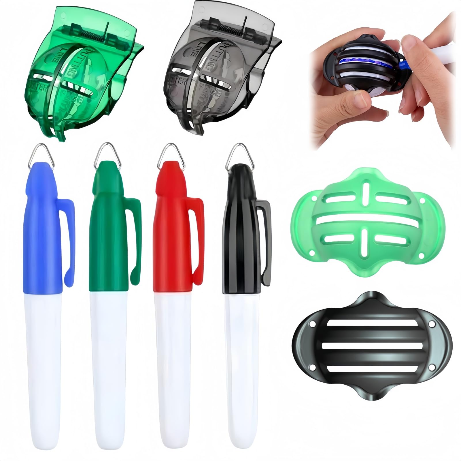Golf Ball Markers,Golfs Balls Line Marker,Golf Ball Line Drawing Marking Alignment Kits,Golfs Balls Alignment Marker,4 Pack Line Drawing Tool with 4 Multi-Colour Marker Pens,for Outdoor Training