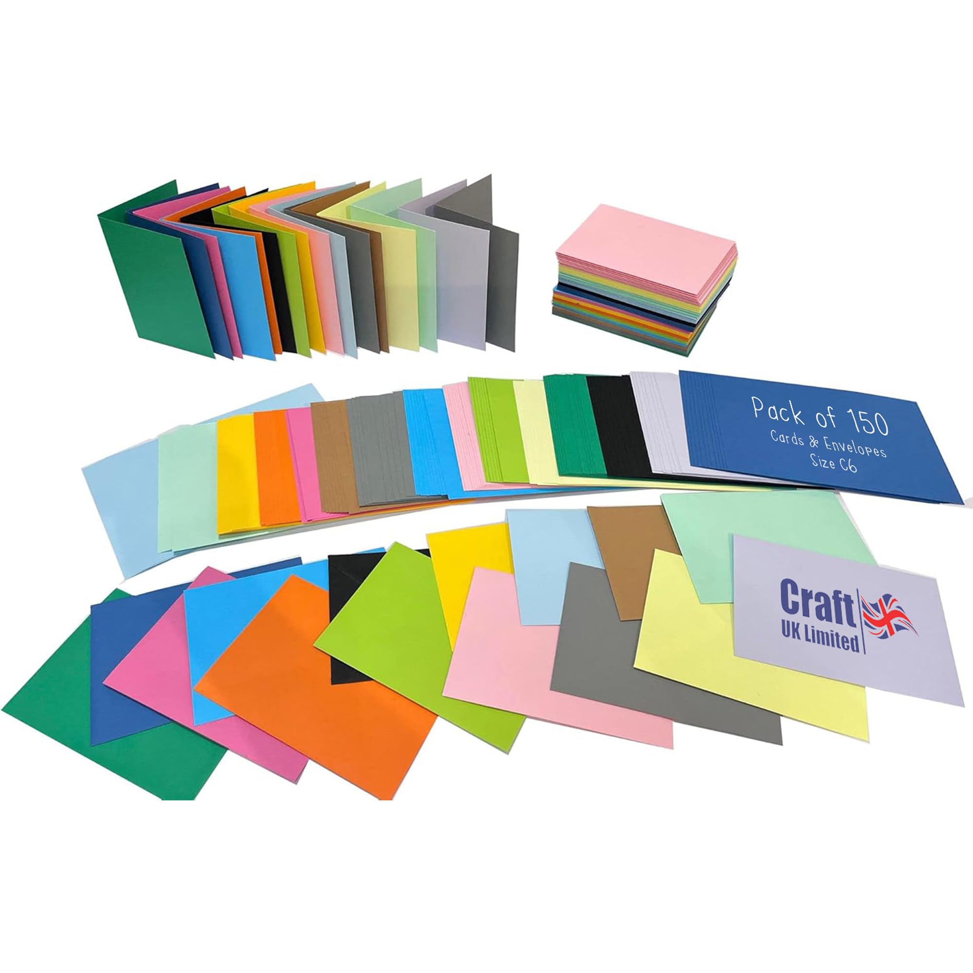 Craft UK 2386 C6 Card & Envelopes Bumper Coloured 150- Pack 15 Colours