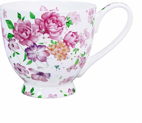 Miniatura 10 de Tazas florales de porcelana de hueso de 16 onzas, elegante taza de té y café floral, apta para microondas y lavavajillas, perfecta para café, té,