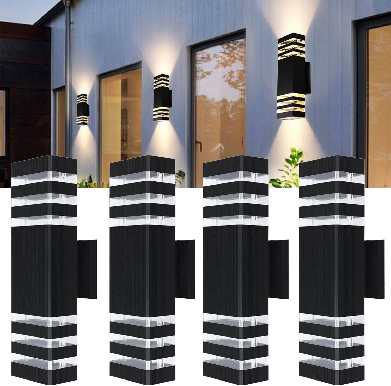 4Pack 15inch LED Square Up & Down Wall Lights,14W Outdoor Wall Light ...