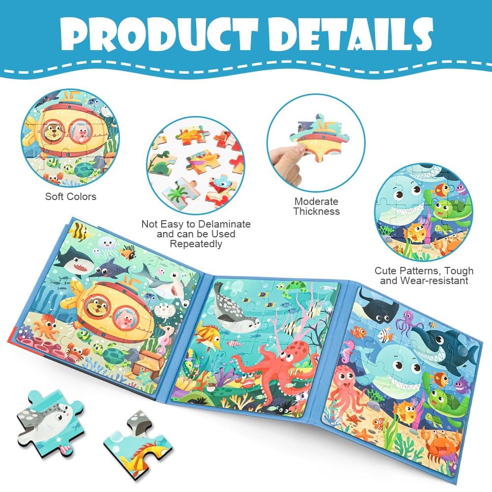 Aolso Puzzle Magnetici Giochi per Bambini 3-7 Anni, Giocattolo Montessori, Puzzle Animali Magnetico Gioco,Giochi da Viaggio per Bambini 2 Anni-Esplorazione Sottomarina
