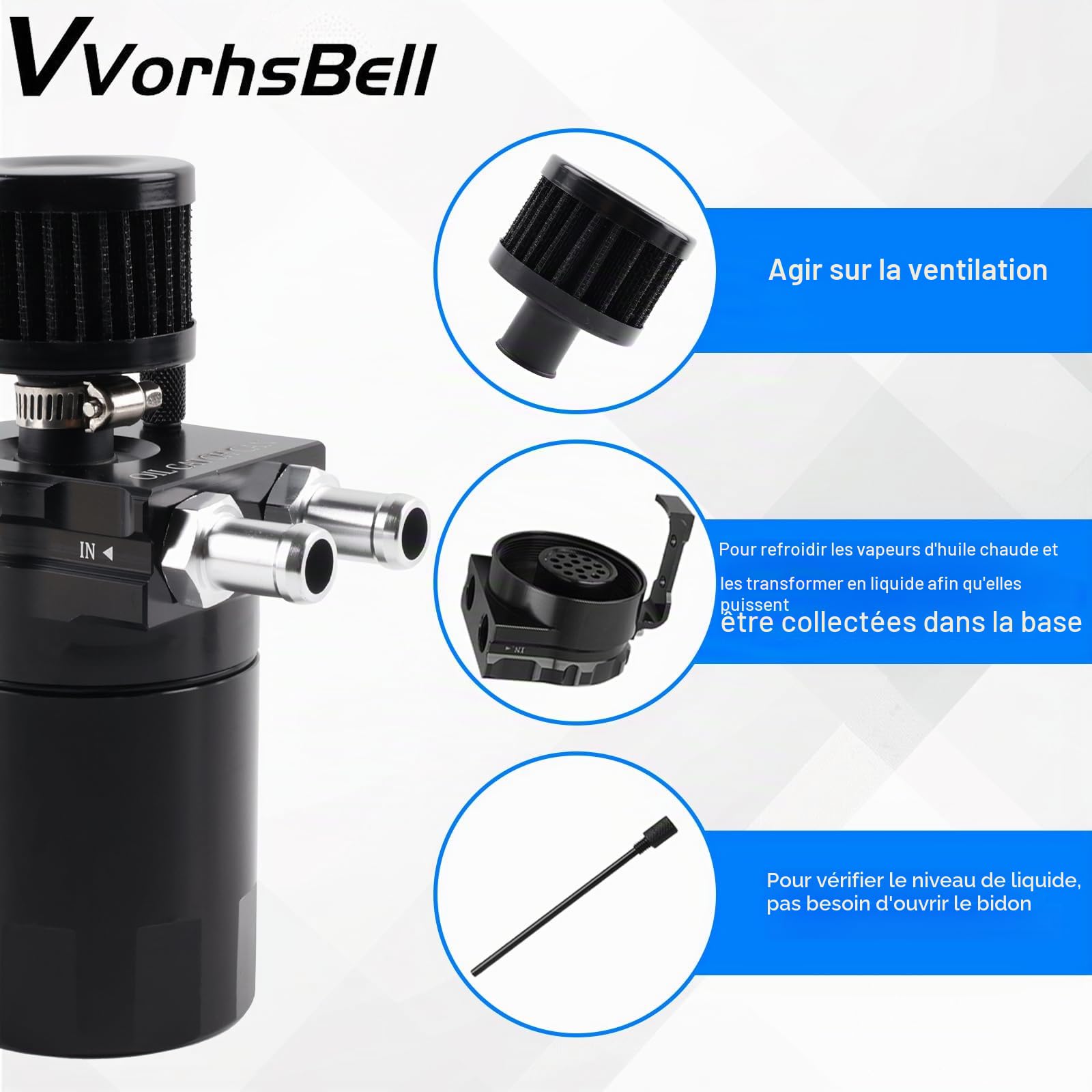 Récupérateur d'huile universel, 300 ml en aluminium, réservoir séparateur d'huile avec filtre pour systèmes PCV non montés (noir)