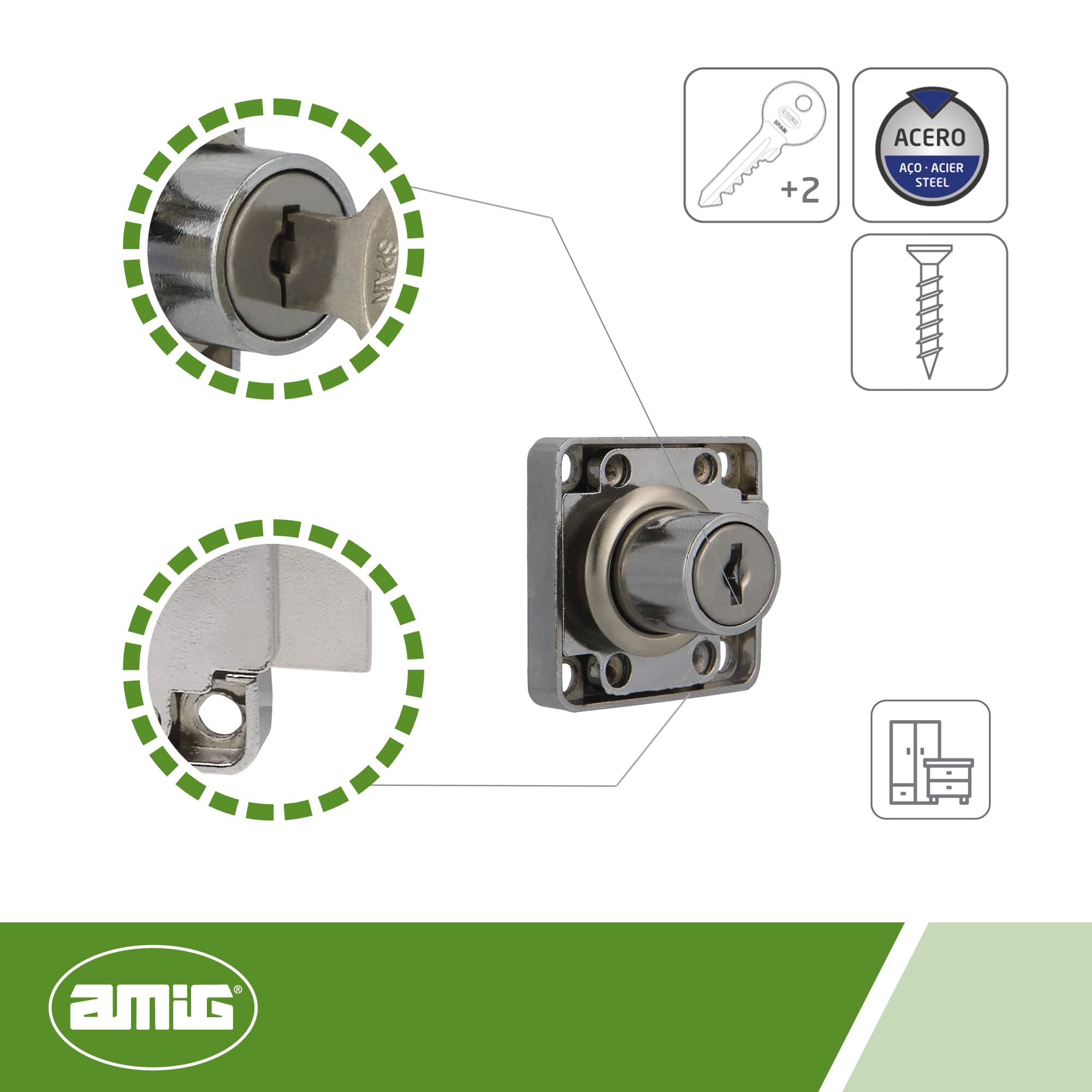 Serratura Per Mobili Amig Mod.371 - Per Armadi, Acciaio Nichelato, Chiusura A Sinistra, Con 2 Chiavi, Facile Installazione - Foto 6