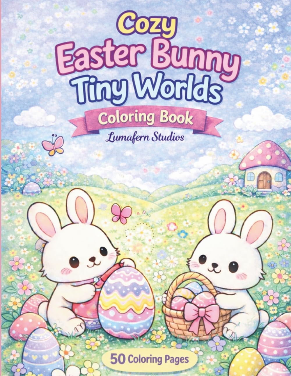 Cozy Easter Bunny Tiny Worlds Coloring Book for Kids and Adults | 50 Cute Bunny Easter Coloring Pages
