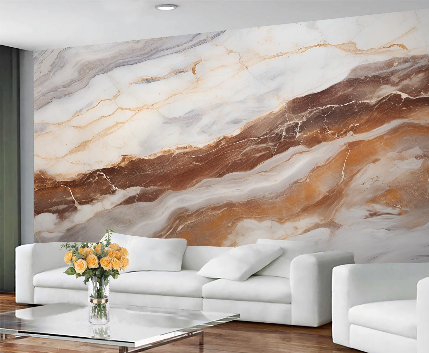 YXQAIED Marble Wallpaper, Modern Retro Bedroom Wallpaper, Abstract Marble Wall Paper for Living Room, Not Self Adhesive Wavy Stripes Photo 3D Wall Murals & Room Decor, 100x70cm