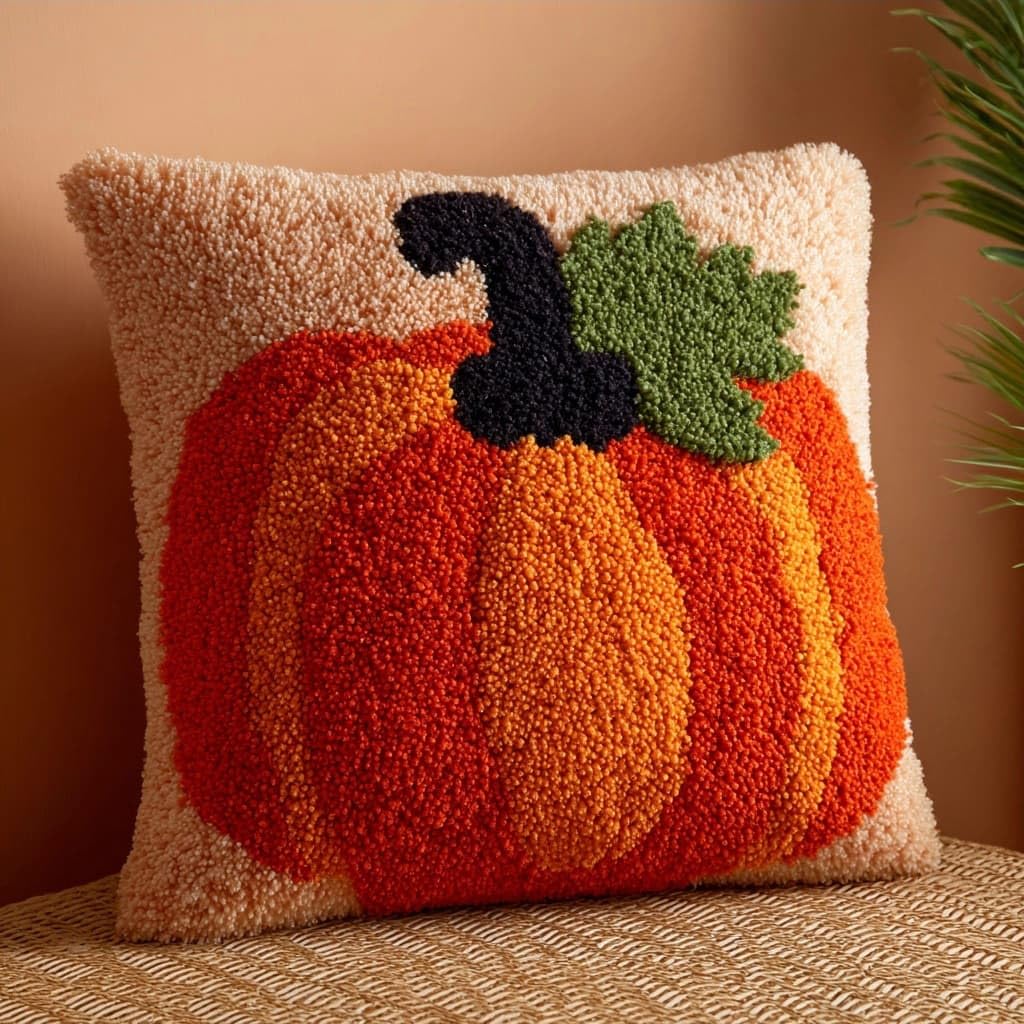 Henypt DIY Latch Hook Kits Cushions Pillow, Pumpkin
