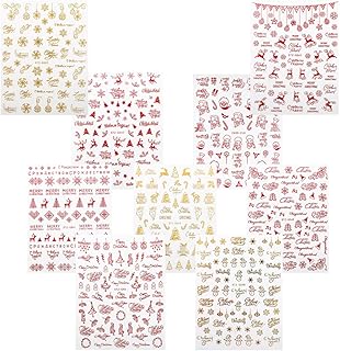 Minkissy 9 folhas de adesivos de Natal para unhas de Papai Noel, rena, árvore de Natal, decalques de arte para unhas para festas