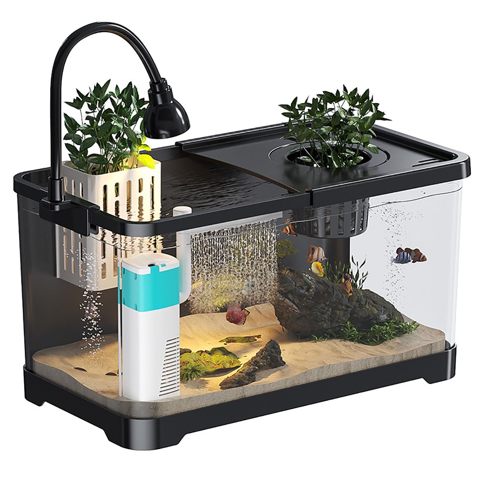 Piccolo acquario per pesci, acquario da tavolo, con filtro e luce, per gamberetti Betta, Guppy, meduse, pesci rossi, beta (M)