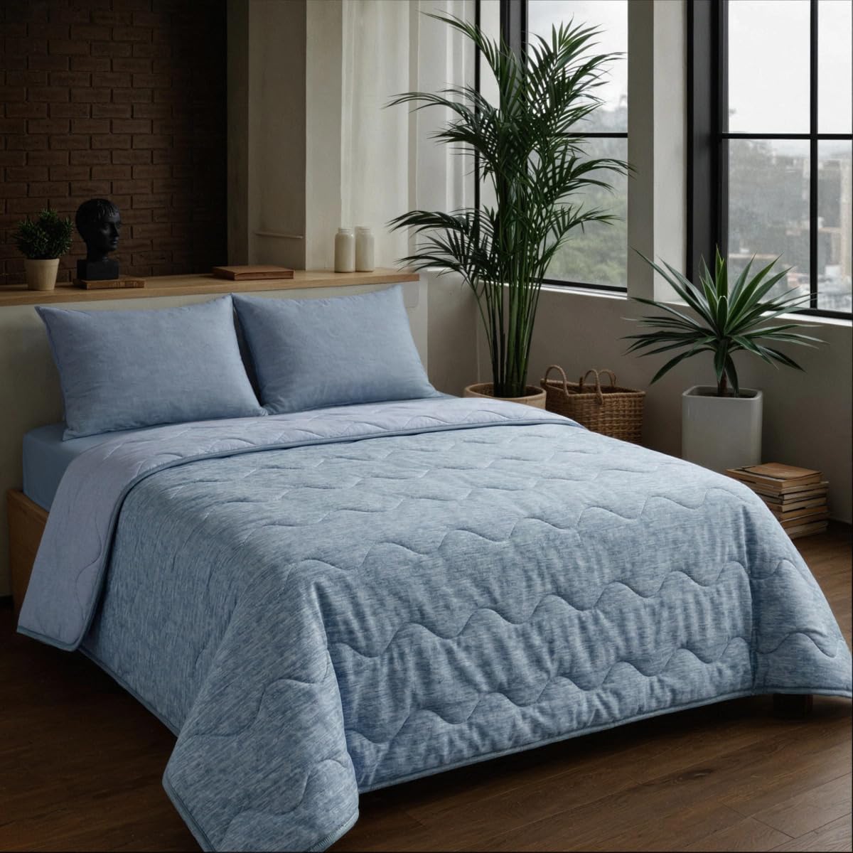 Zelesta Special Cooling Blend Sommerbettdecke ohne Bezug 240x220 cm - Kühlende 2-in-1 Sommerdecke gegen Nachtschweiß, atmungsaktiv & Ultraleicht, waschbar, für Allergiker geeignet (Sanftes Blau)